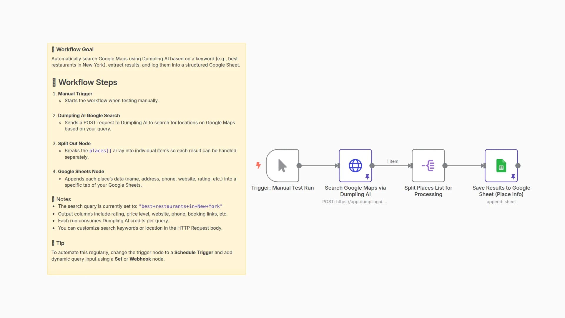 Extract Business Leads from Google Maps with Dumpling AI to Google Sheets