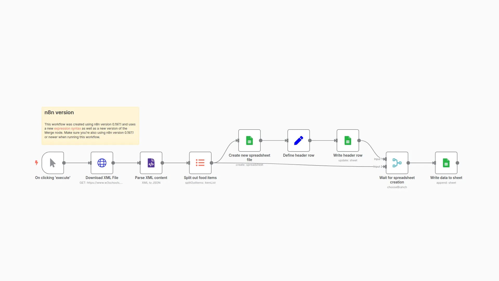 Read XML file and store content in Google Sheets