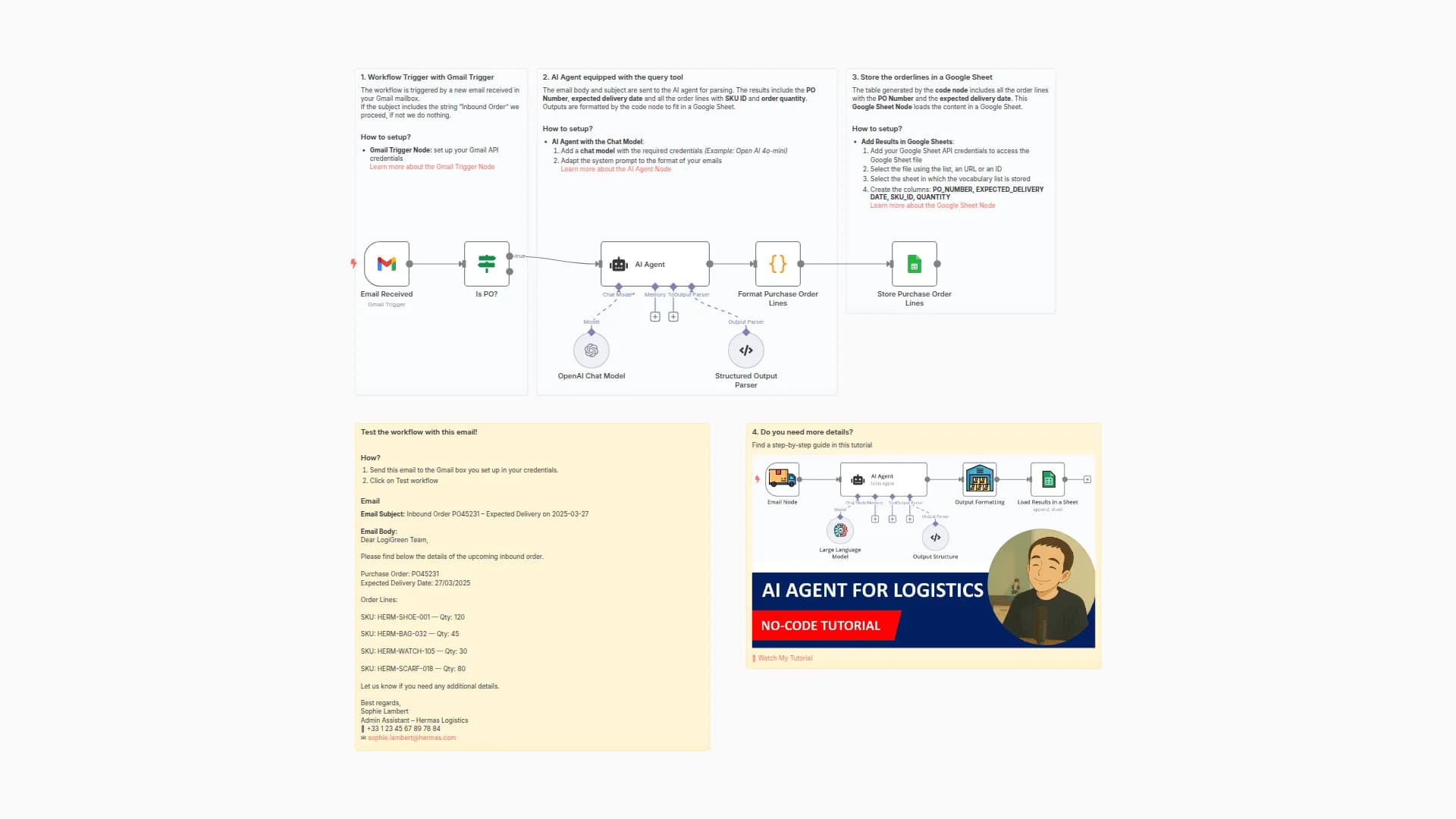 🛻 AI Agent for Logistics Order Processing with GPT-4o, Gmail and Google Sheet