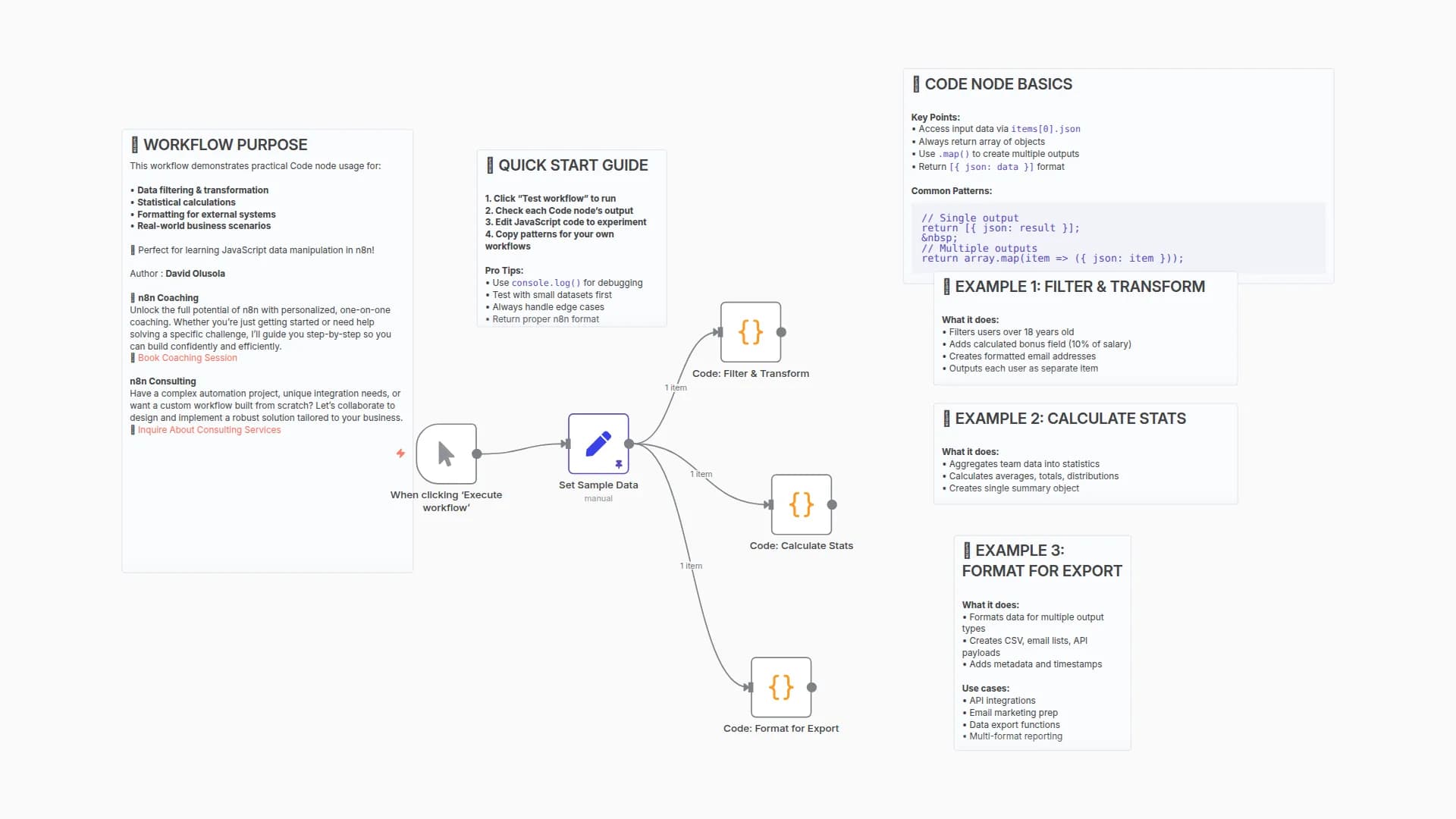 Learn JavaScript Data Processing with Code Node: Filtering, Analysis & Export Examples