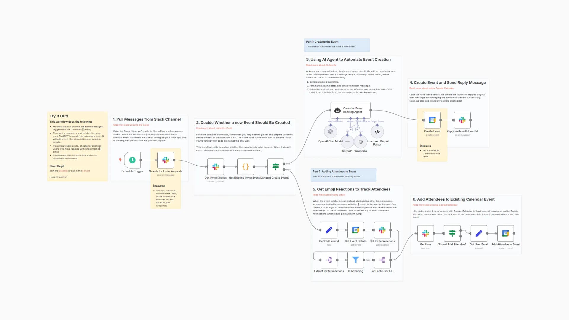 Organise an Event using Slack, Google Calendar and AI