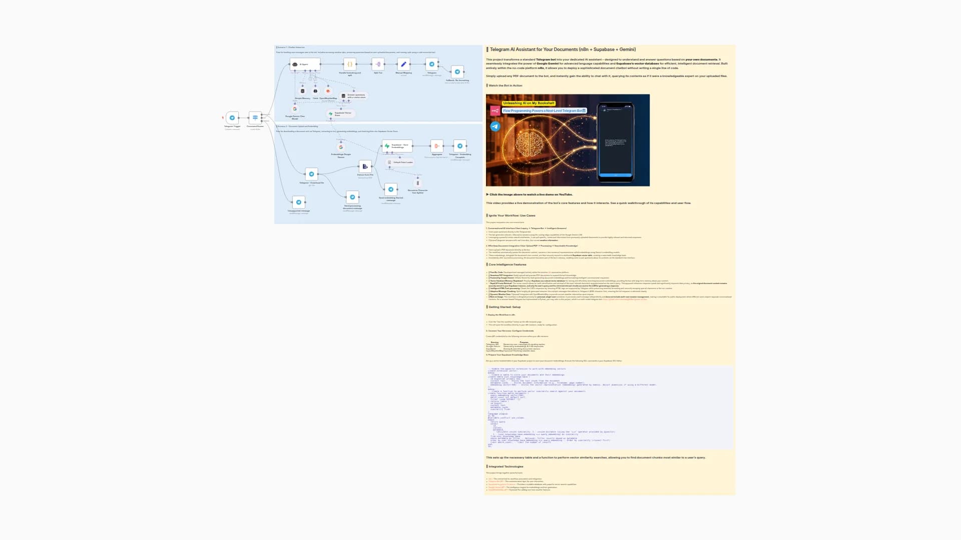 Document Q&A Chatbot with Gemini AI and Supabase Vector Search for Telegram
