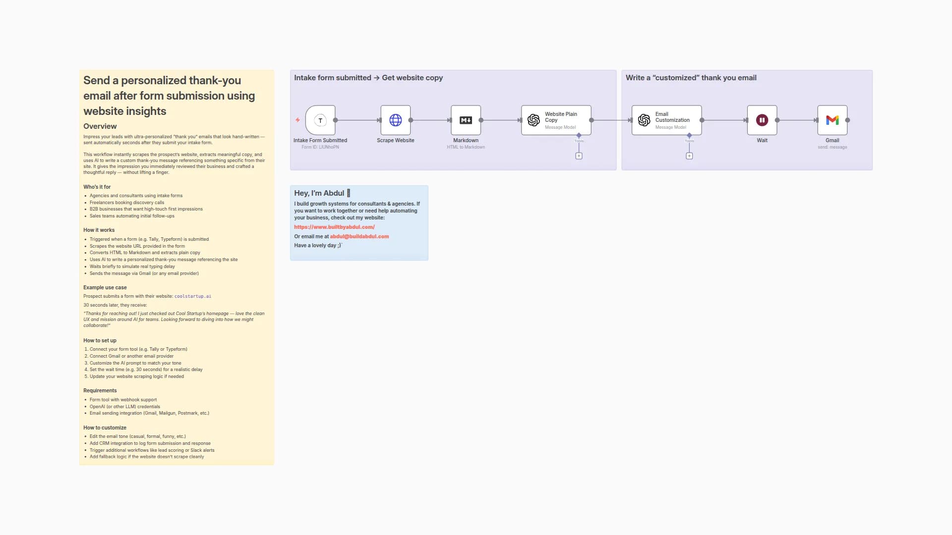 Personalized Thank-You Emails with Website Scraping, GPT-4o, and Gmail
