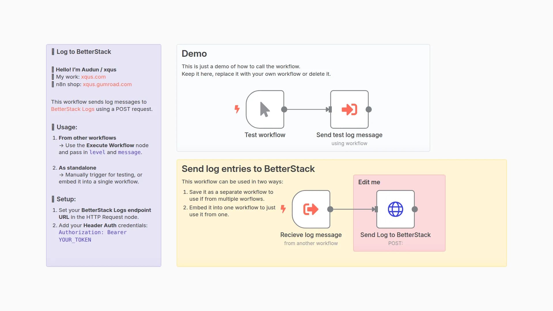 Send structured logs to BetterStack from any workflow using HTTP Request