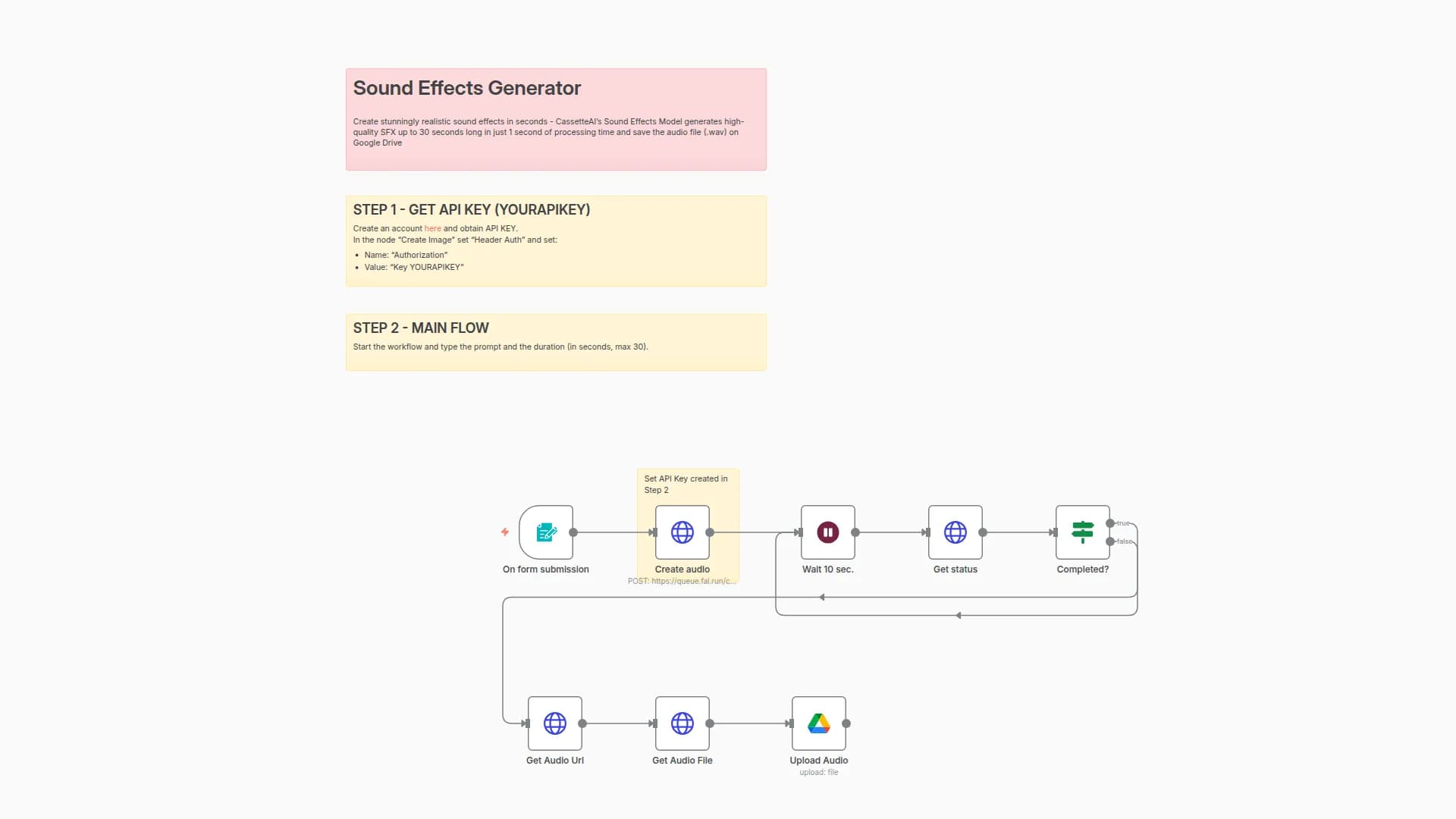 Generate Realistic Sound Effects with CassetteAI and Save to Google Drive
